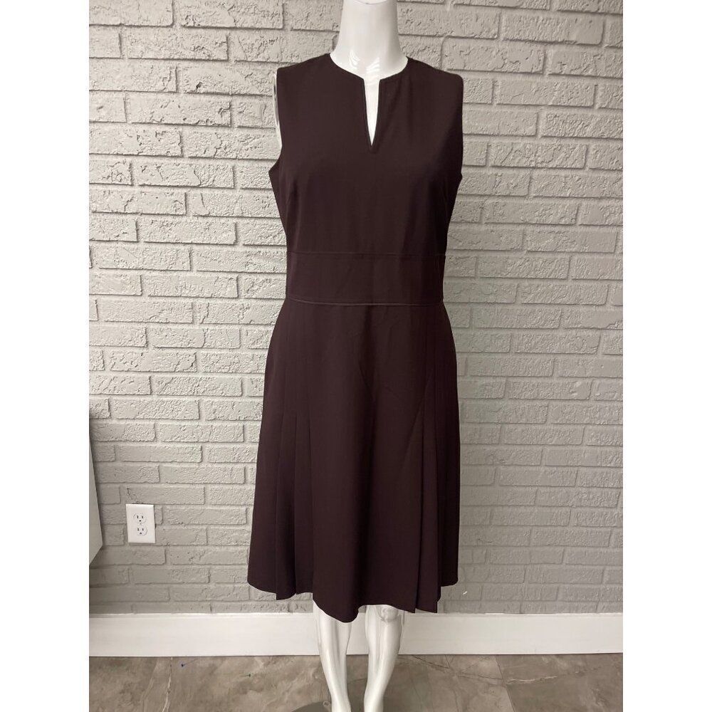 Ann Taylor Women Brown V Neck Sleeveless Pleated Dress Size 4
